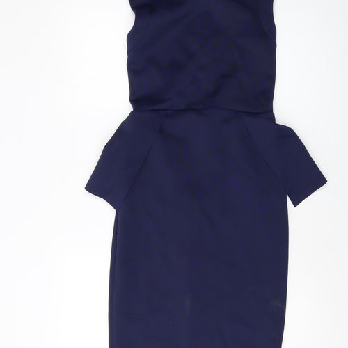 Topshop Womens Blue Polyester Bodycon Size 10 Round Neck Button