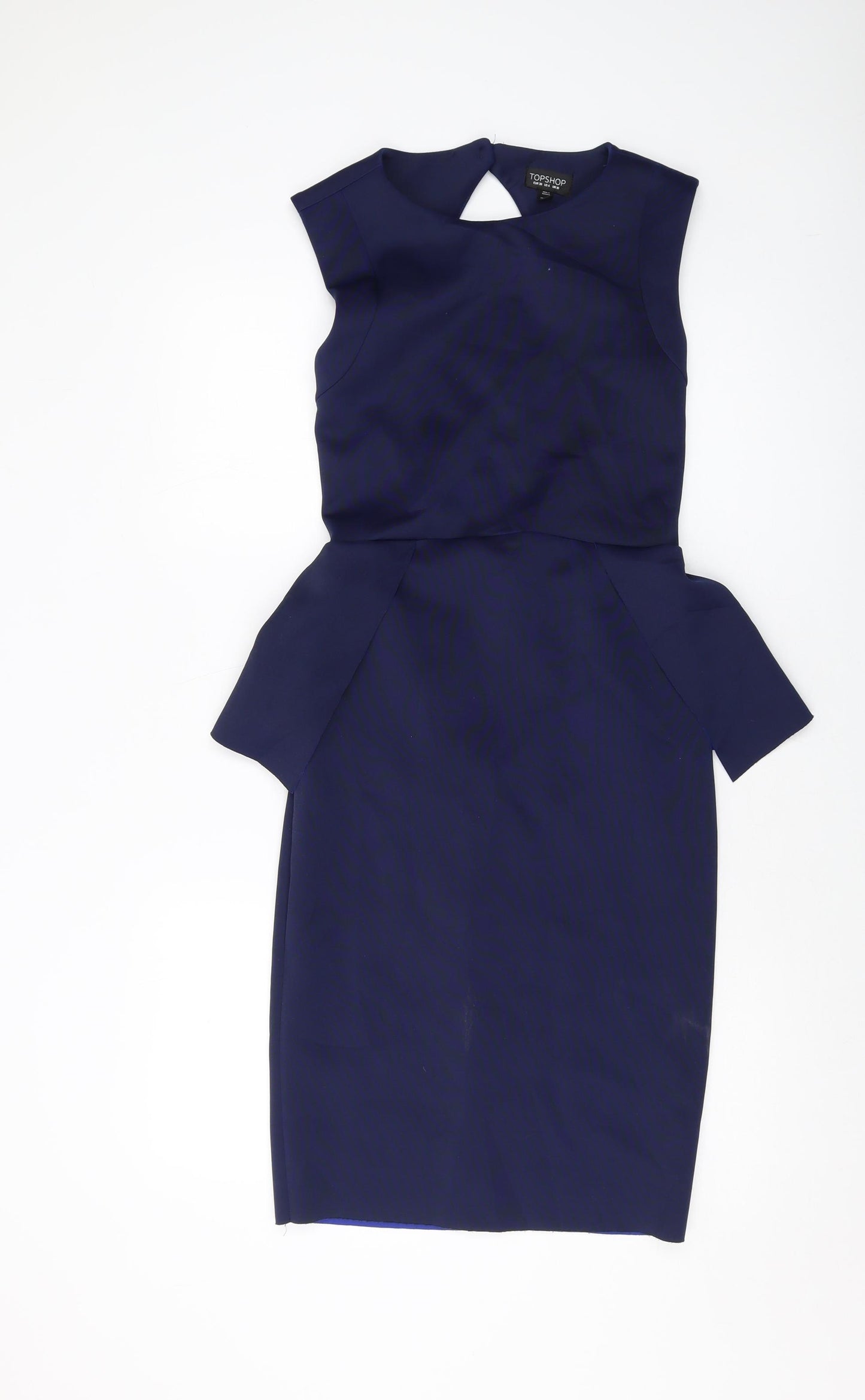 Topshop Womens Blue Polyester Bodycon Size 10 Round Neck Button