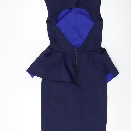 Topshop Womens Blue Polyester Bodycon Size 10 Round Neck Button