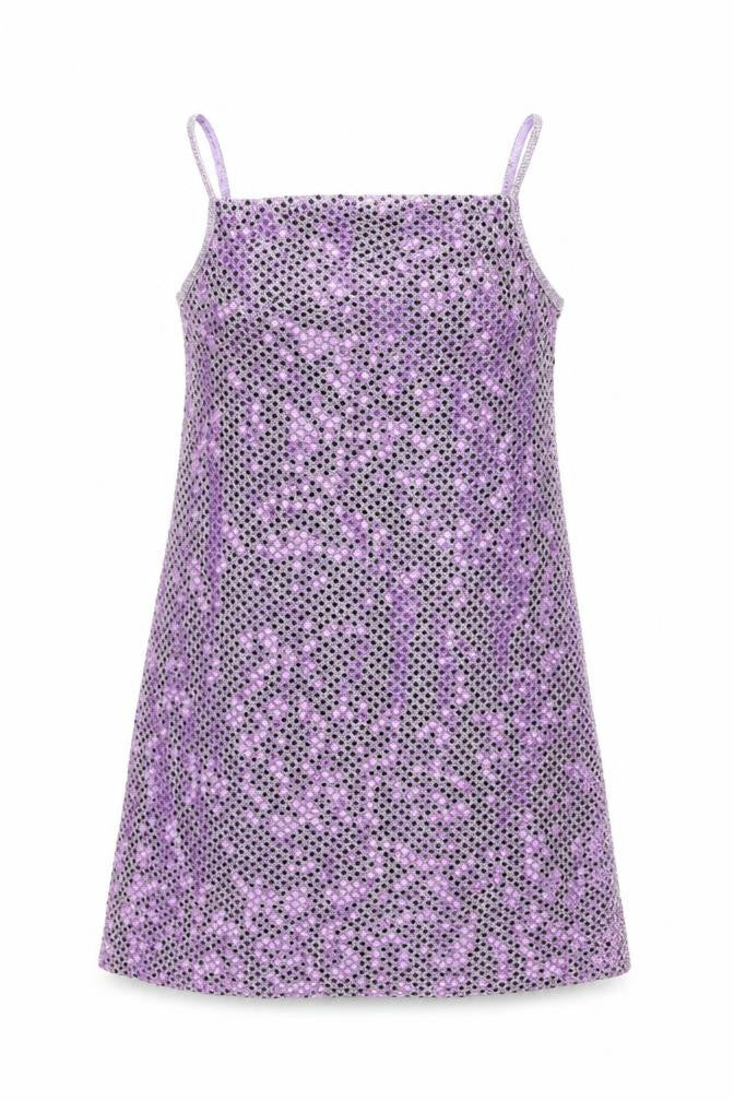 Front view of BHS girls’ purple nylon a-line, size 7-8, years square neck pullover