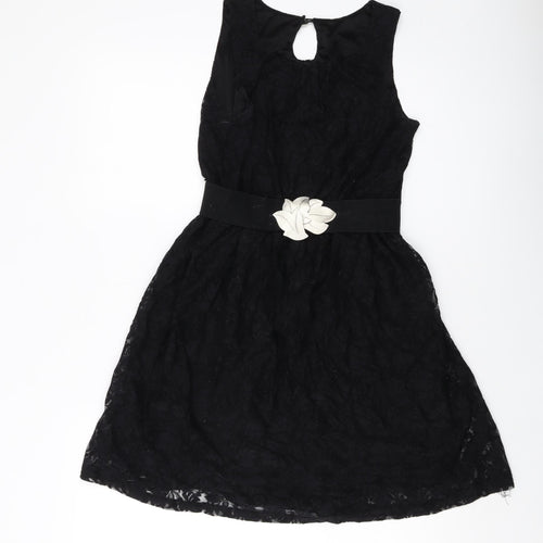 Miss Posh Womens Black Acrylic A-Line Size 8 Round Neck Pullover