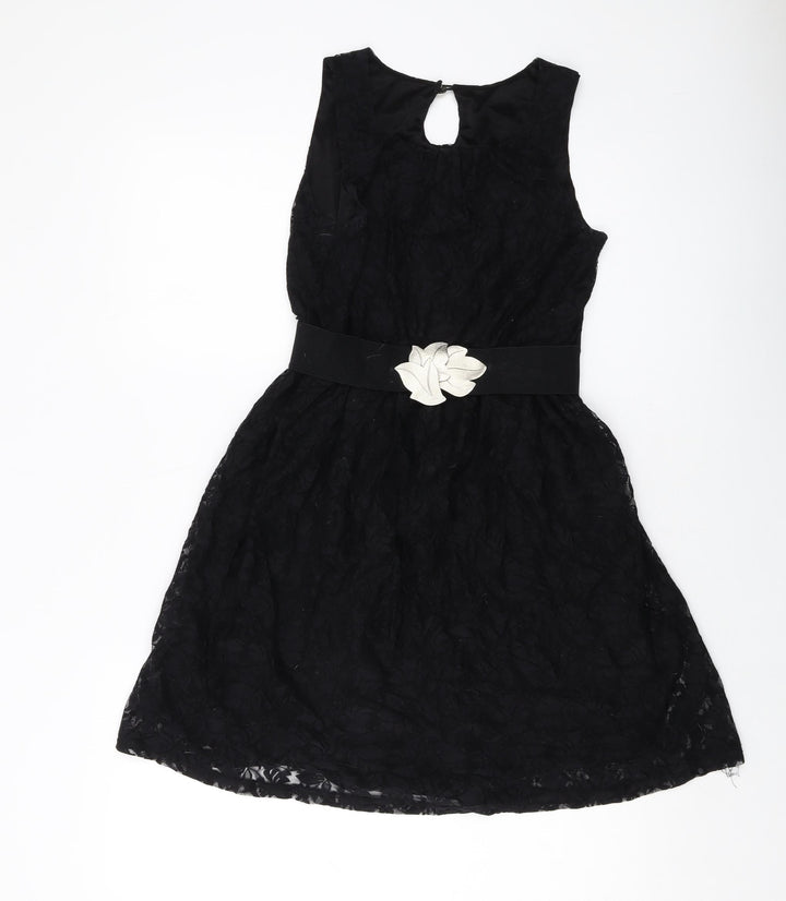 Miss Posh Womens Black Acrylic A-Line Size 8 Round Neck Pullover