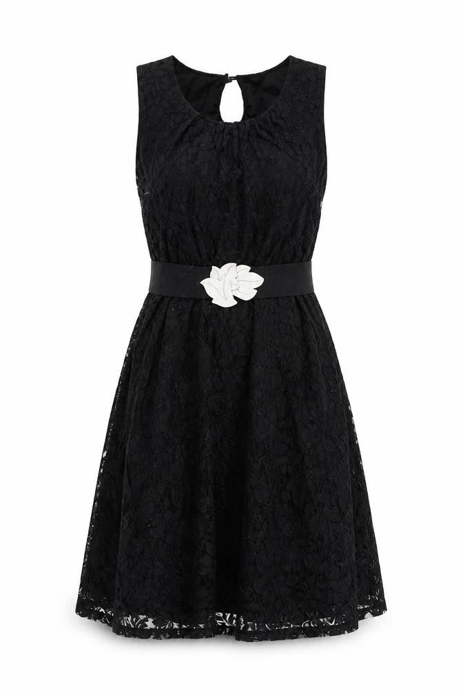 Front view of Miss Posh women’s black acrylic a-line, size UK 8, round neck pullover