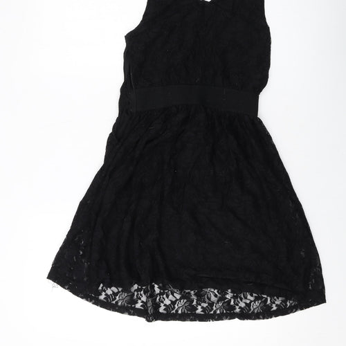 Miss Posh Womens Black Acrylic A-Line Size 8 Round Neck Pullover