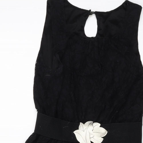 Miss Posh Womens Black Acrylic A-Line Size 8 Round Neck Pullover