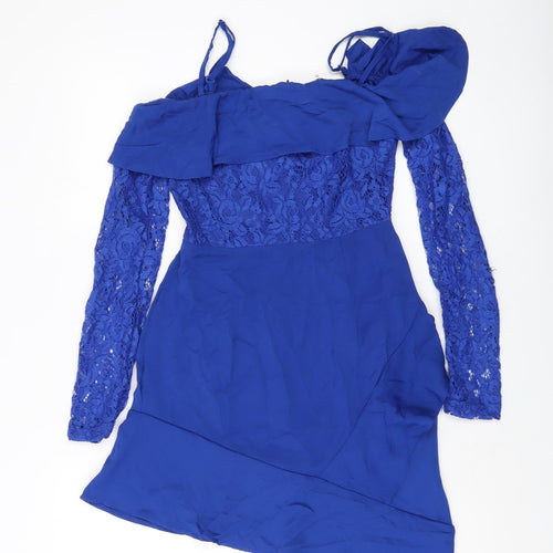 NaaNaa Womens Blue Polyester Mini Size 8 Square Neck Pullover