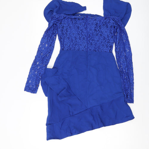 NaaNaa Womens Blue Polyester Mini Size 8 Square Neck Pullover