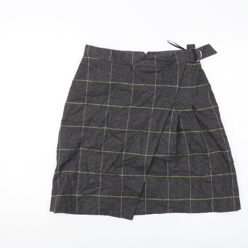 Marks and Spencer Womens Grey Plaid Wool A-Line Skirt Size 10 Zip