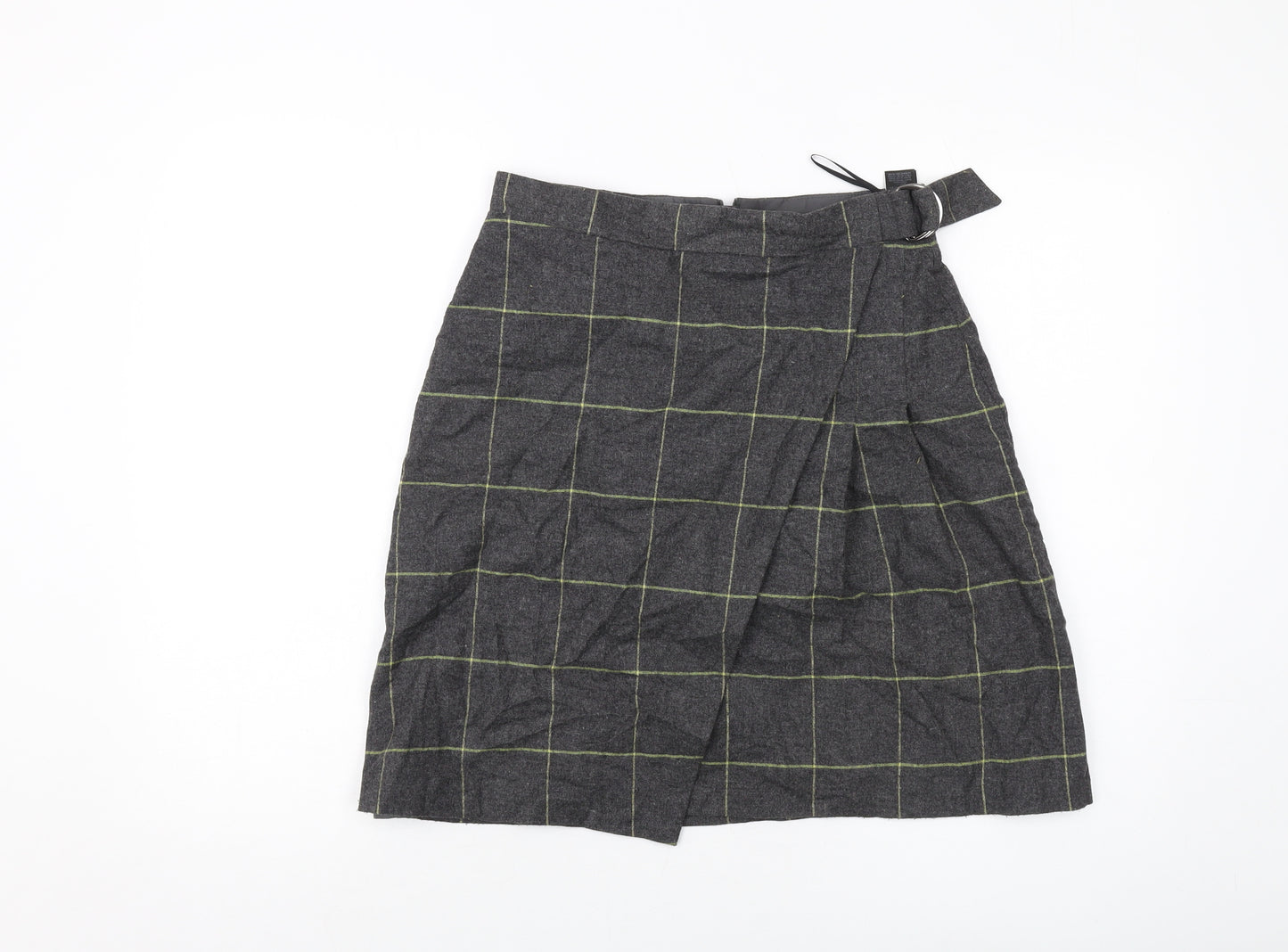 Marks and Spencer Womens Grey Plaid Wool A-Line Skirt Size 10 Zip