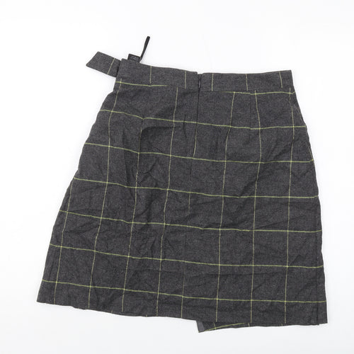 Marks and Spencer Womens Grey Plaid Wool A-Line Skirt Size 10 Zip