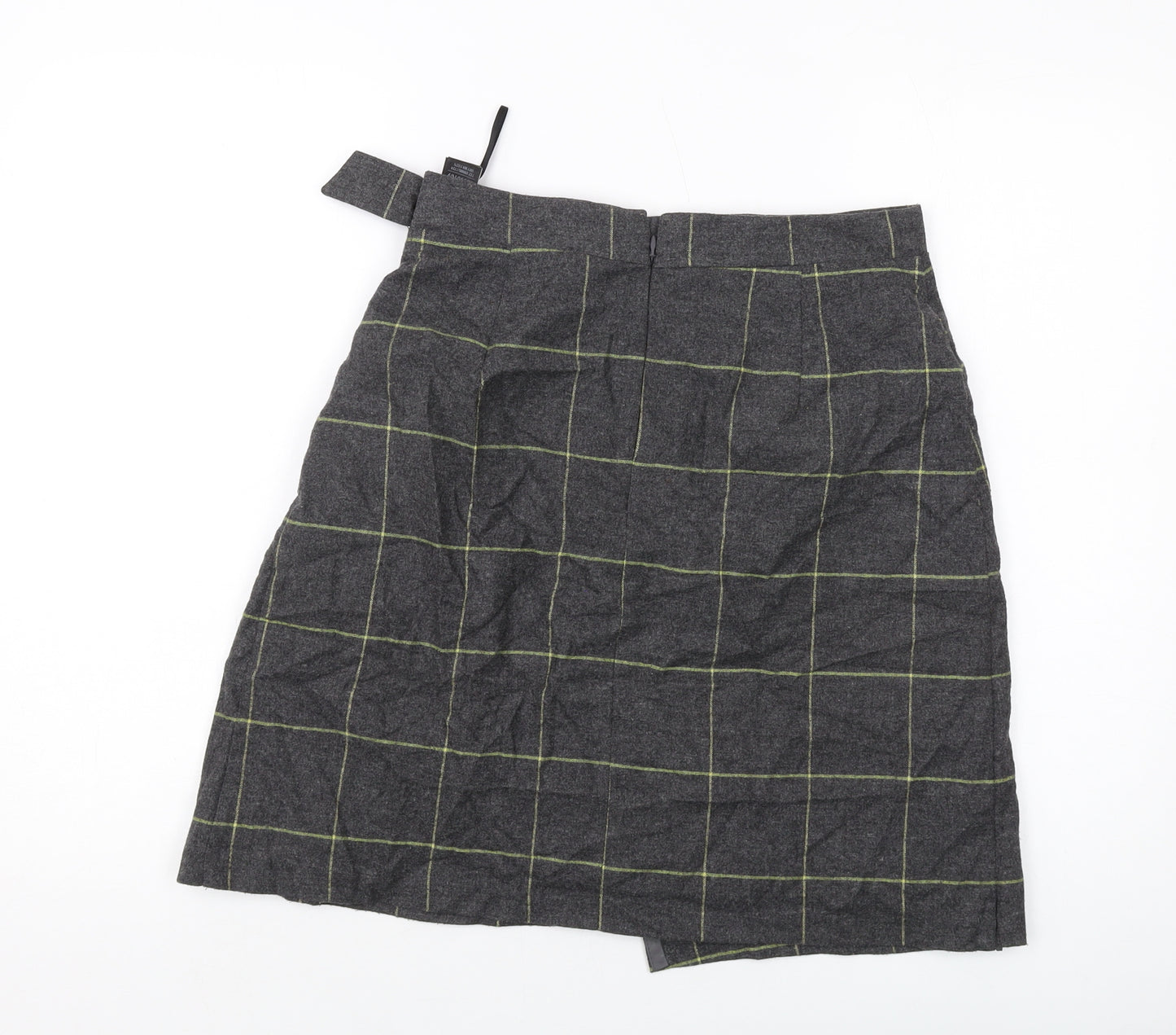 Marks and Spencer Womens Grey Plaid Wool A-Line Skirt Size 10 Zip