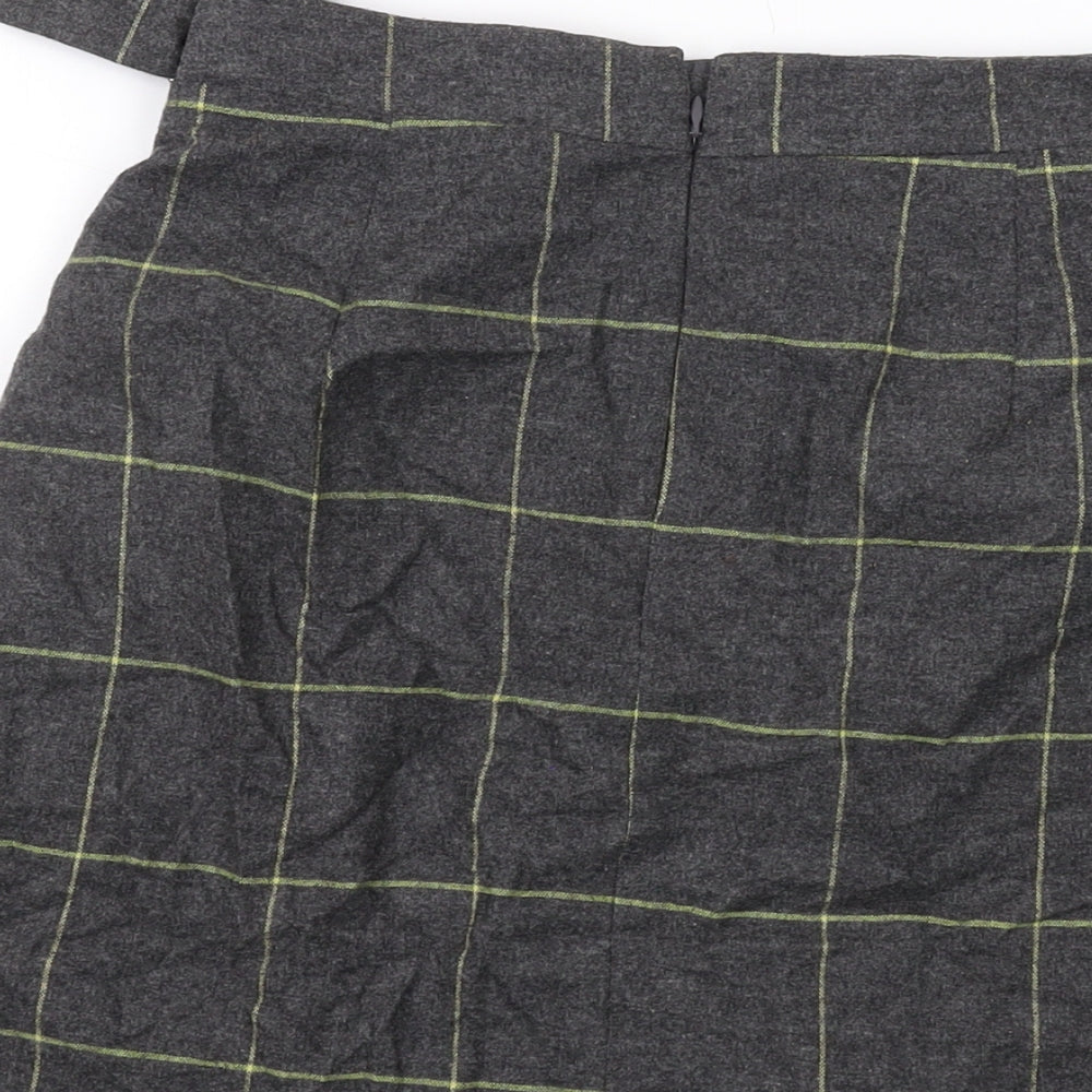 Marks and Spencer Womens Grey Plaid Wool A-Line Skirt Size 10 Zip