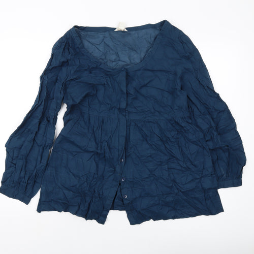 Monsoon Womens Blue Cotton Basic Button-Up Size 16 Scoop Neck