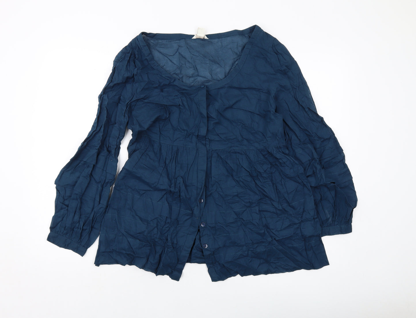Monsoon Womens Blue Cotton Basic Button-Up Size 16 Scoop Neck