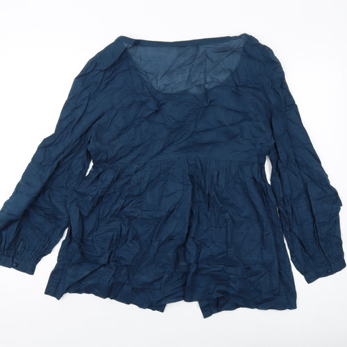 Monsoon Womens Blue Cotton Basic Button-Up Size 16 Scoop Neck