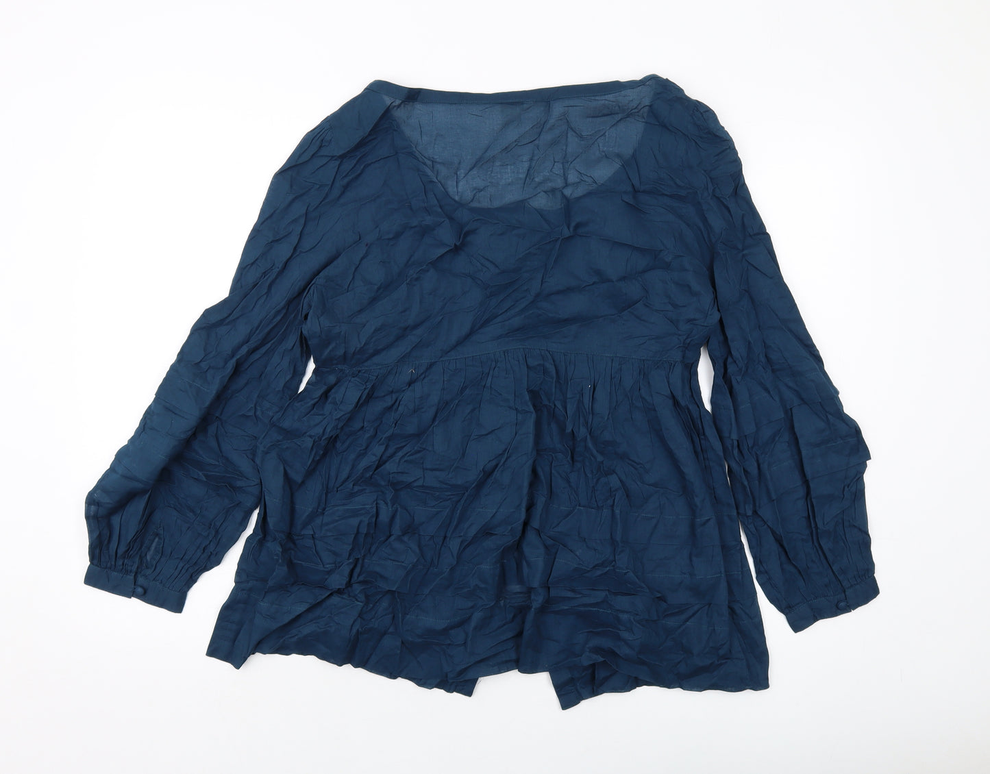 Monsoon Womens Blue Cotton Basic Button-Up Size 16 Scoop Neck