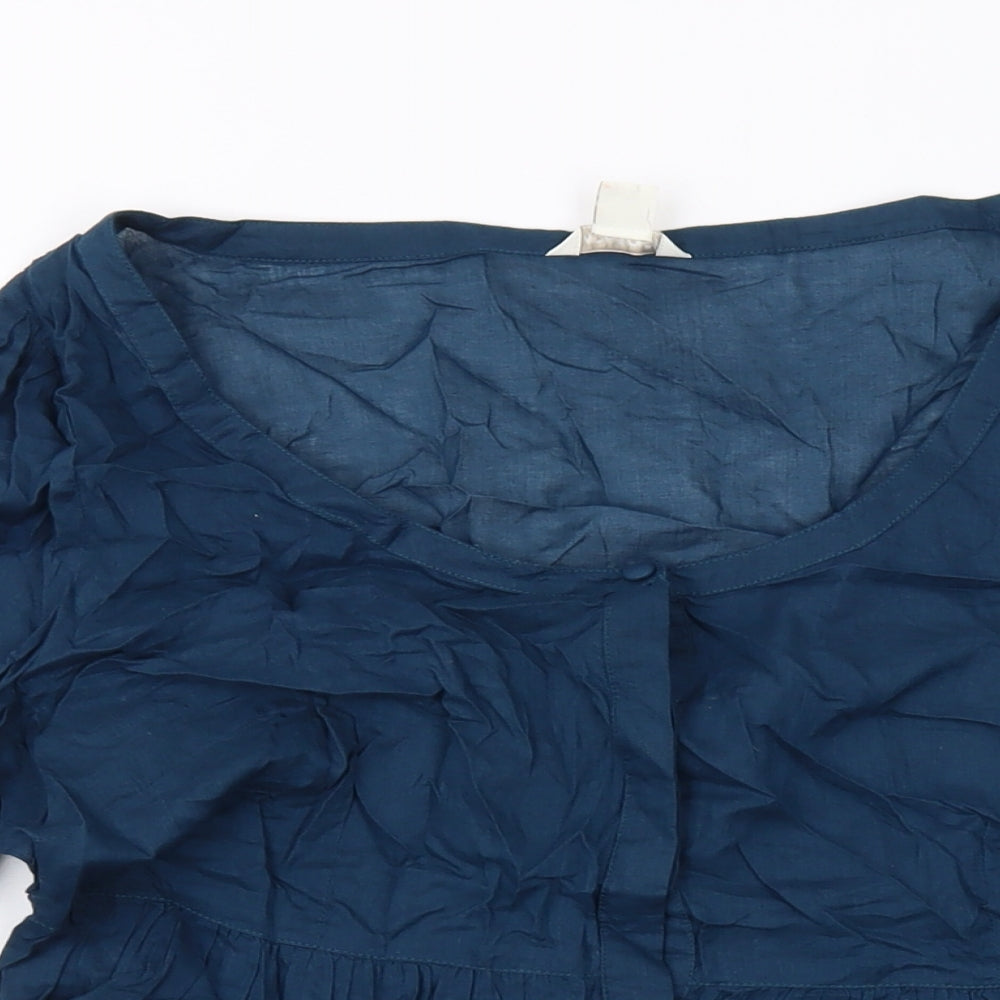 Monsoon Womens Blue Cotton Basic Button-Up Size 16 Scoop Neck