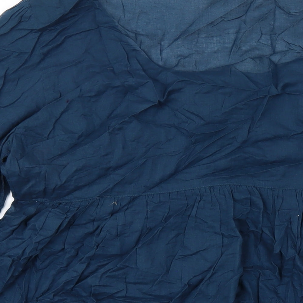 Monsoon Womens Blue Cotton Basic Button-Up Size 16 Scoop Neck