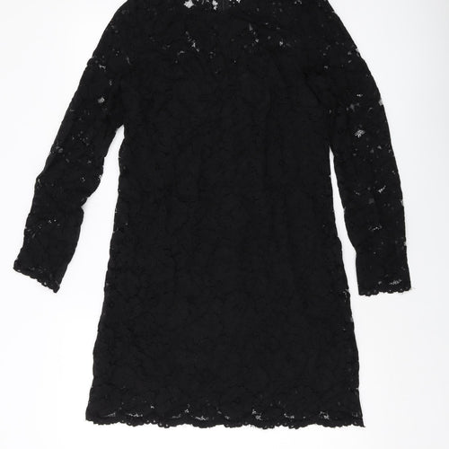 H&M Womens Black Polyester A-Line Size 8 Round Neck Zip