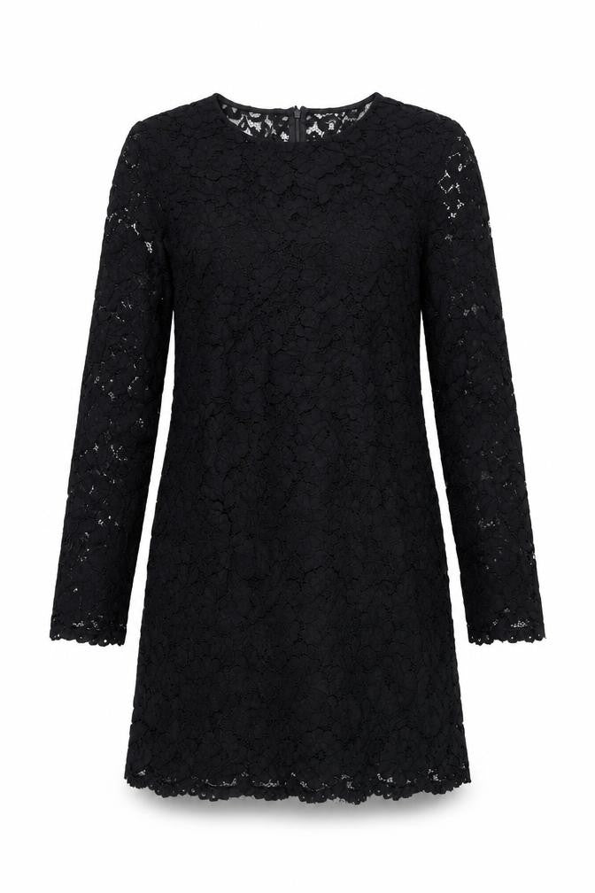 Front view of H&M women’s black polyester a-line, size UK 8, round neck zip