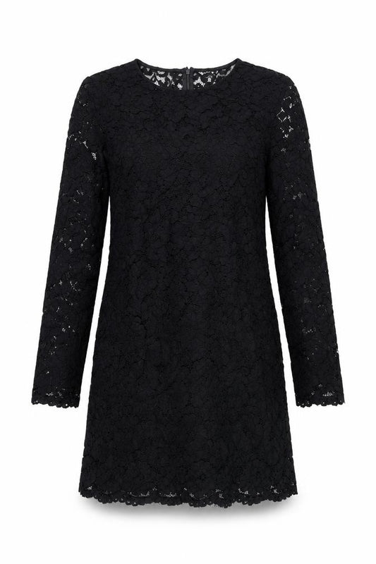 Front view of H&M women’s black polyester a-line, size UK 8, round neck zip