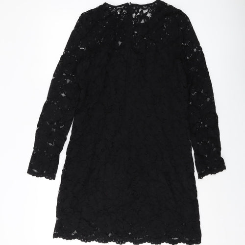 H&M Womens Black Polyester A-Line Size 8 Round Neck Zip