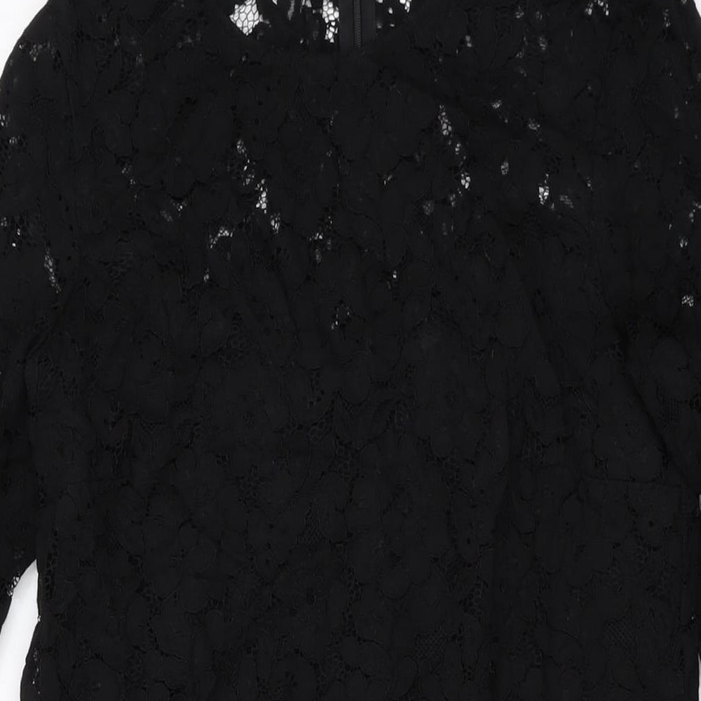 H&M Womens Black Polyester A-Line Size 8 Round Neck Zip
