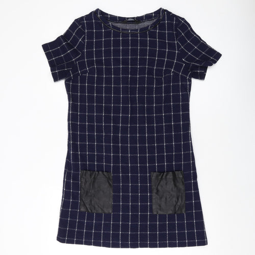 Dorothy Perkins Womens Blue Plaid Polyester A-Line Size 10 Round Neck Pullover