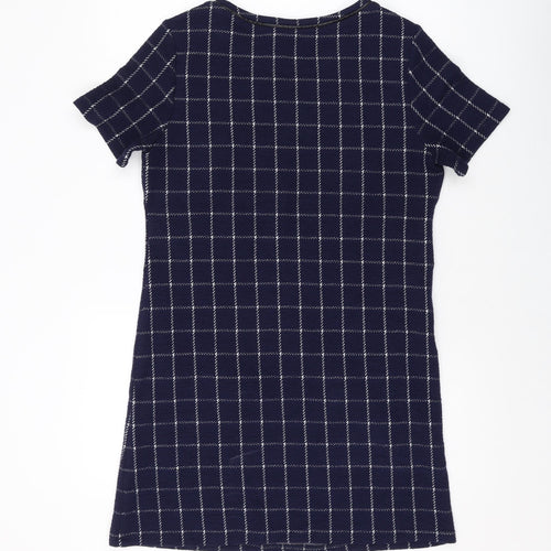 Dorothy Perkins Womens Blue Plaid Polyester A-Line Size 10 Round Neck Pullover