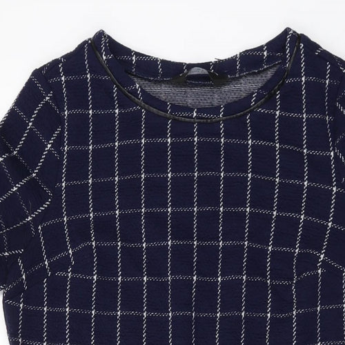 Dorothy Perkins Womens Blue Plaid Polyester A-Line Size 10 Round Neck Pullover