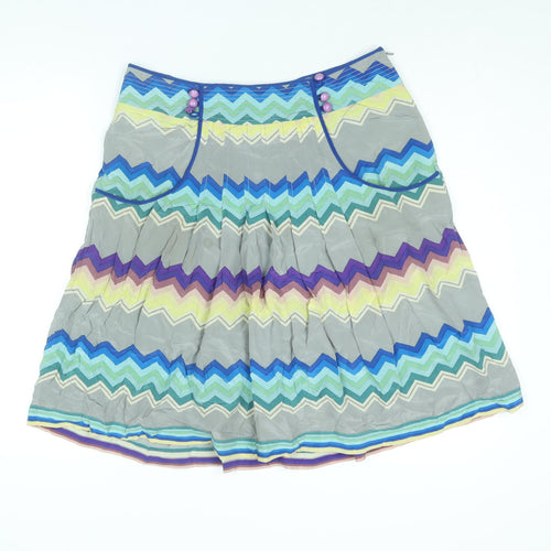 Plenty Womens Multicoloured Geometric Silk Pleated Skirt Size 32 in Zip - Button Detail
