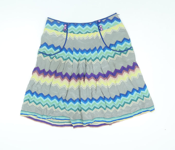 Plenty Womens Multicoloured Geometric Silk Pleated Skirt Size 32 in Zip - Button Detail