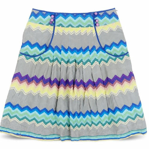 Plenty Womens Multicoloured Geometric Silk Pleated Skirt Size 32 in Zip - Button Detail