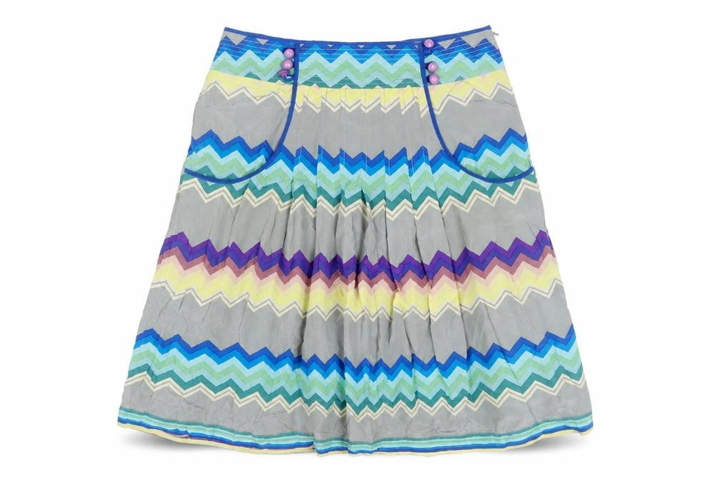 Plenty Womens Multicoloured Geometric Silk Pleated Skirt Size 32 in Zip - Button Detail