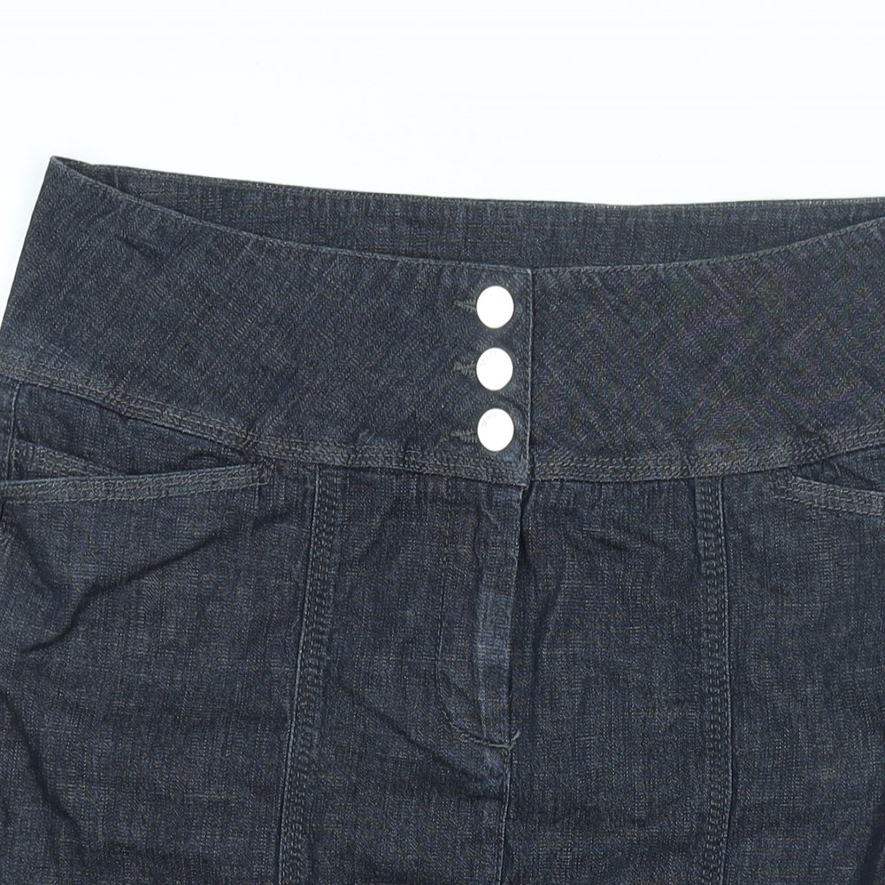 Wallis Womens Blue Cotton Straight & Pencil Skirt Size 14 Zip - Pleated Back