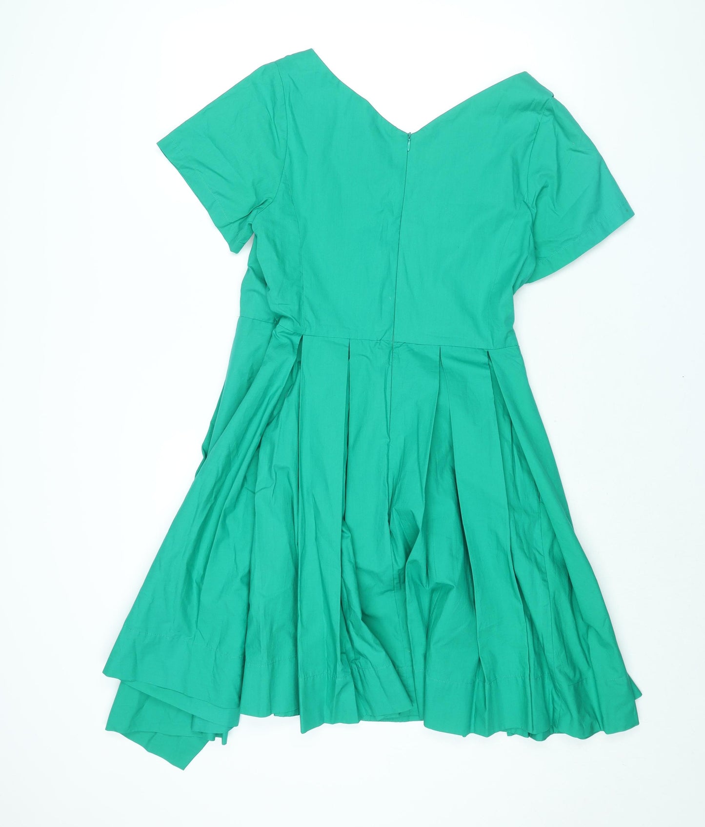 Maeve Womens Green Cotton A-Line Size 10 V-Neck Zip - Waterfall Frill Pleated