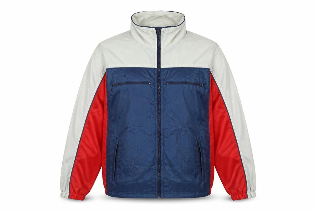 Front view of Sportier women’s multicoloured windbreaker jacket, size UK 14, zip - colourblock, size UK 14-16
