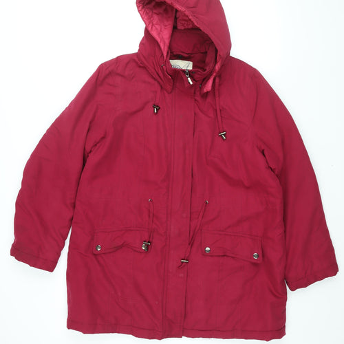 BHS Womens Red Parka Coat Size 16 Zip - Drawstring Removable Hood