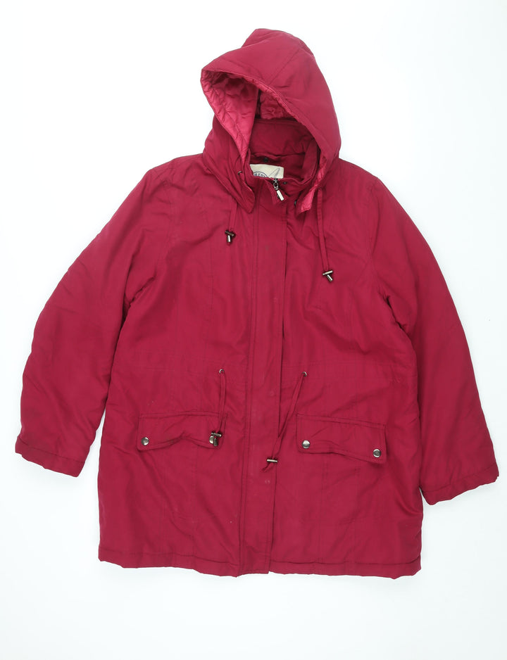 BHS Womens Red Parka Coat Size 16 Zip - Drawstring Removable Hood