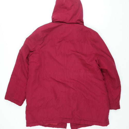 BHS Womens Red Parka Coat Size 16 Zip - Drawstring Removable Hood