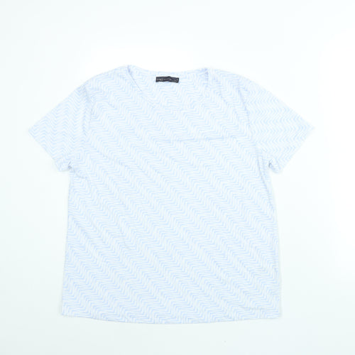 Marks and Spencer Womens Blue Geometric Polyester Basic T-Shirt Size 12 Round Neck