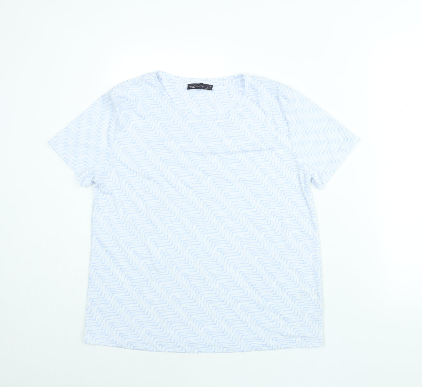 Marks and Spencer Womens Blue Geometric Polyester Basic T-Shirt Size 12 Round Neck