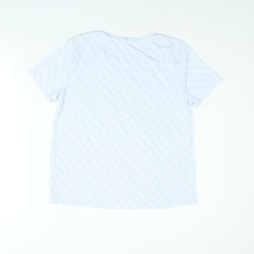 Marks and Spencer Womens Blue Geometric Polyester Basic T-Shirt Size 12 Round Neck