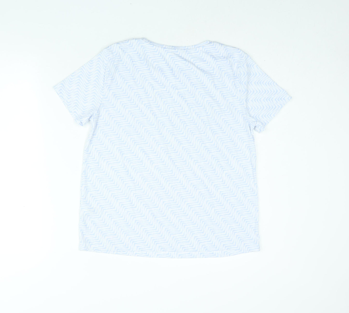 Marks and Spencer Womens Blue Geometric Polyester Basic T-Shirt Size 12 Round Neck