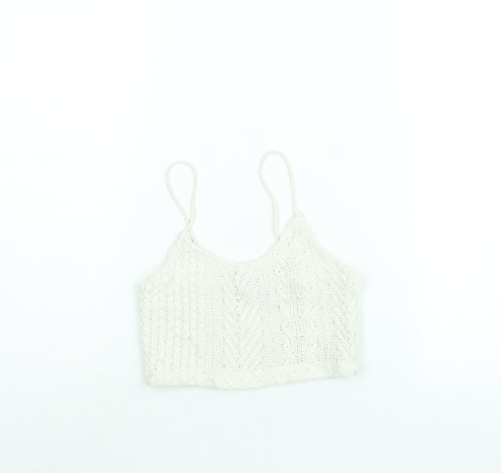 Stradivarius Womens Ivory Scoop Neck Viscose Vest Jumper Size S - Cropped