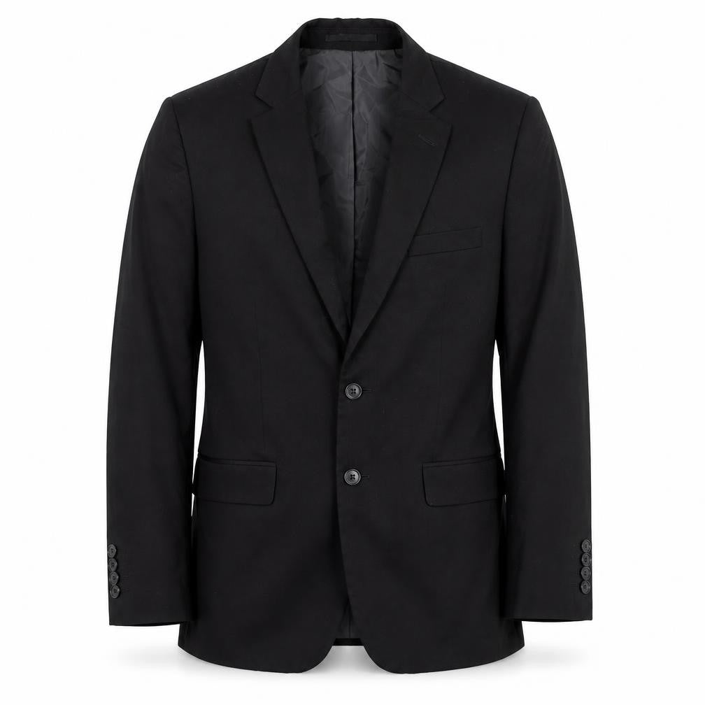 Front view of Marks & Spencer men’s black polyester jacket suit jacket, size 38, regular