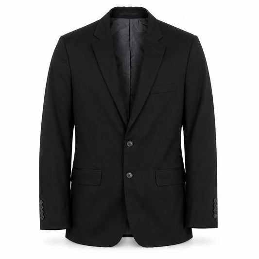 Front view of Marks & Spencer men’s black polyester jacket suit jacket, size 38, regular