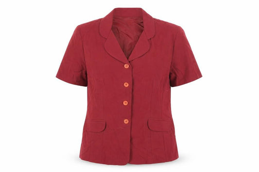 Front view of Dorothy Perkins women’s red polyester basic blouse, size UK 16, collared - vintage
