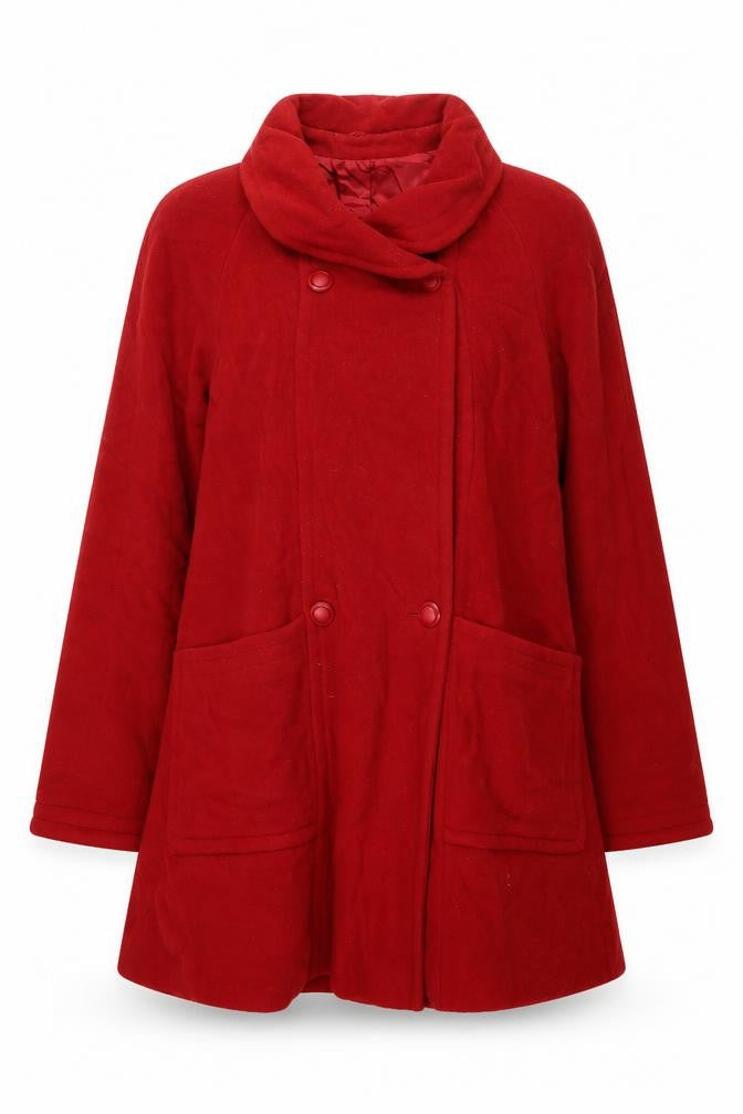 Front view of Richards women’s red overcoat coat, size UK 12, button - vintage