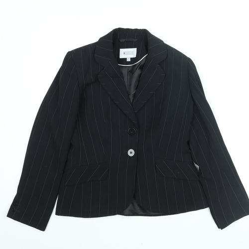 NEXT Womens Black Pinstripe Polyester Jacket Suit Jacket Size 12